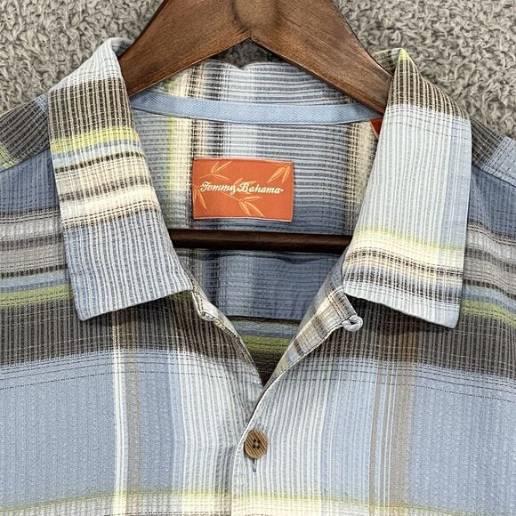 Tommy Bahama‎ Button Up Shirt Men L Blue Pocket Collared Short Sleeve Silk T05 - Picture 2 of 13